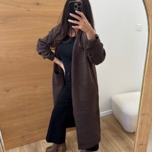 Gaia - Cardigan long en maille douce Chocolat