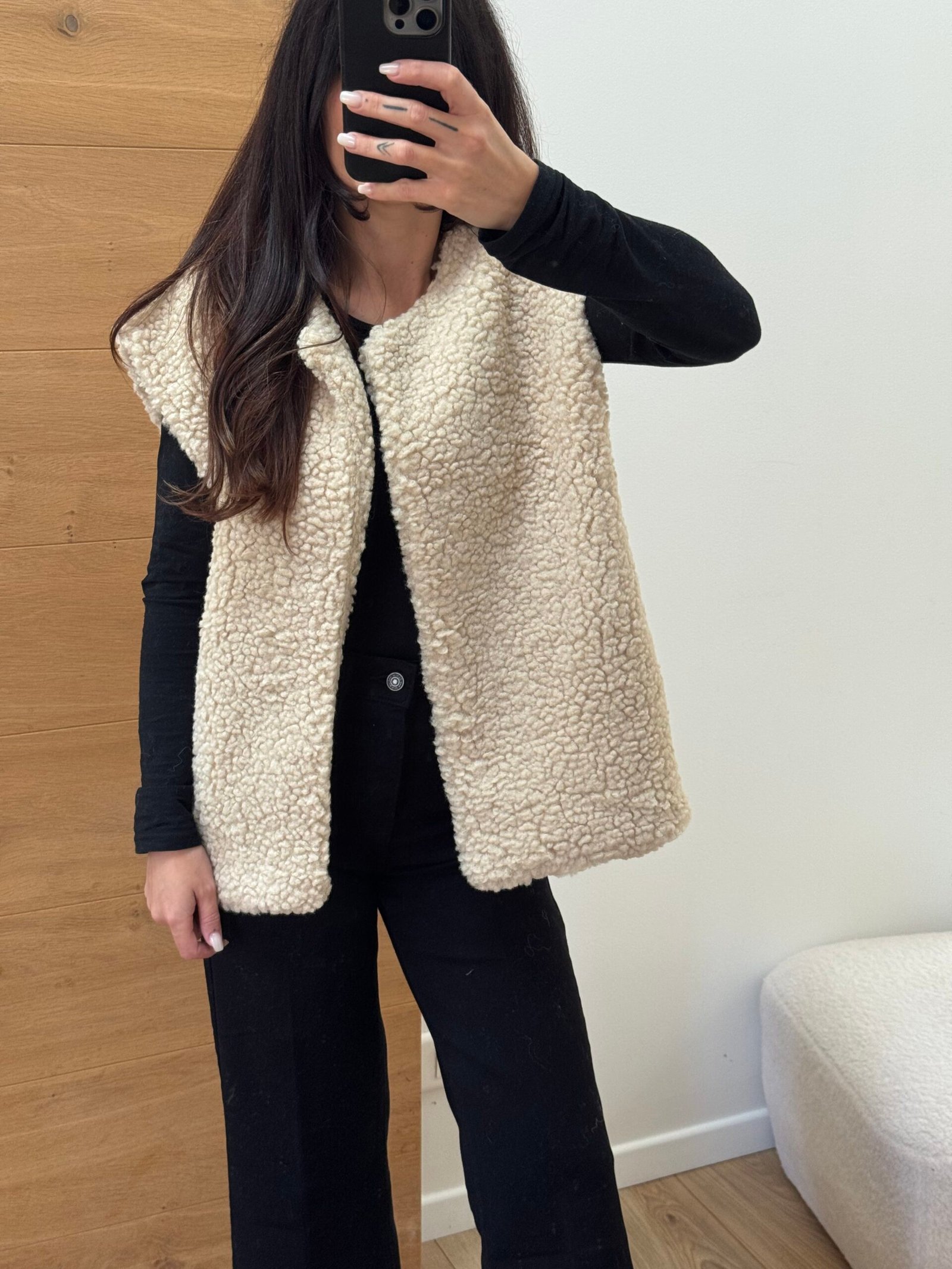 Tara - Veste sans manche effet peau de mouton Beige