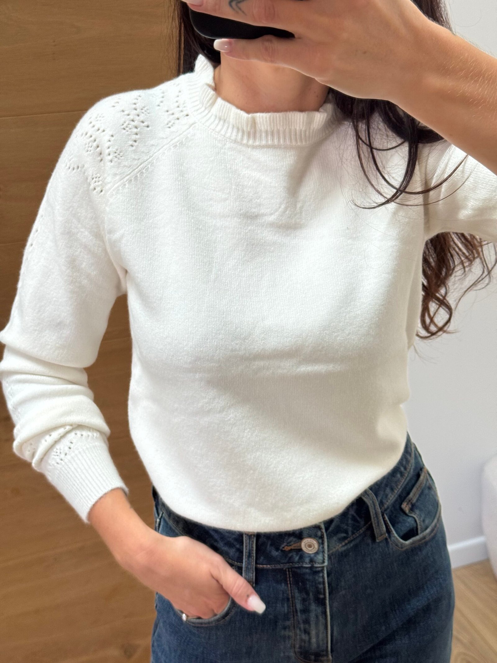 Brume - Pull à col volanté et maille ultra douce Blanc