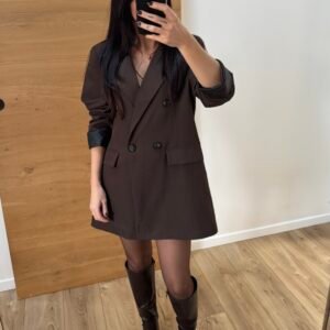 Salomé - Veste blazer oversize détail similicuir aux poignets Chocolat