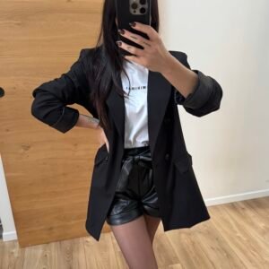 Salomé - Veste blazer oversize détail similicuir aux poignets Noir