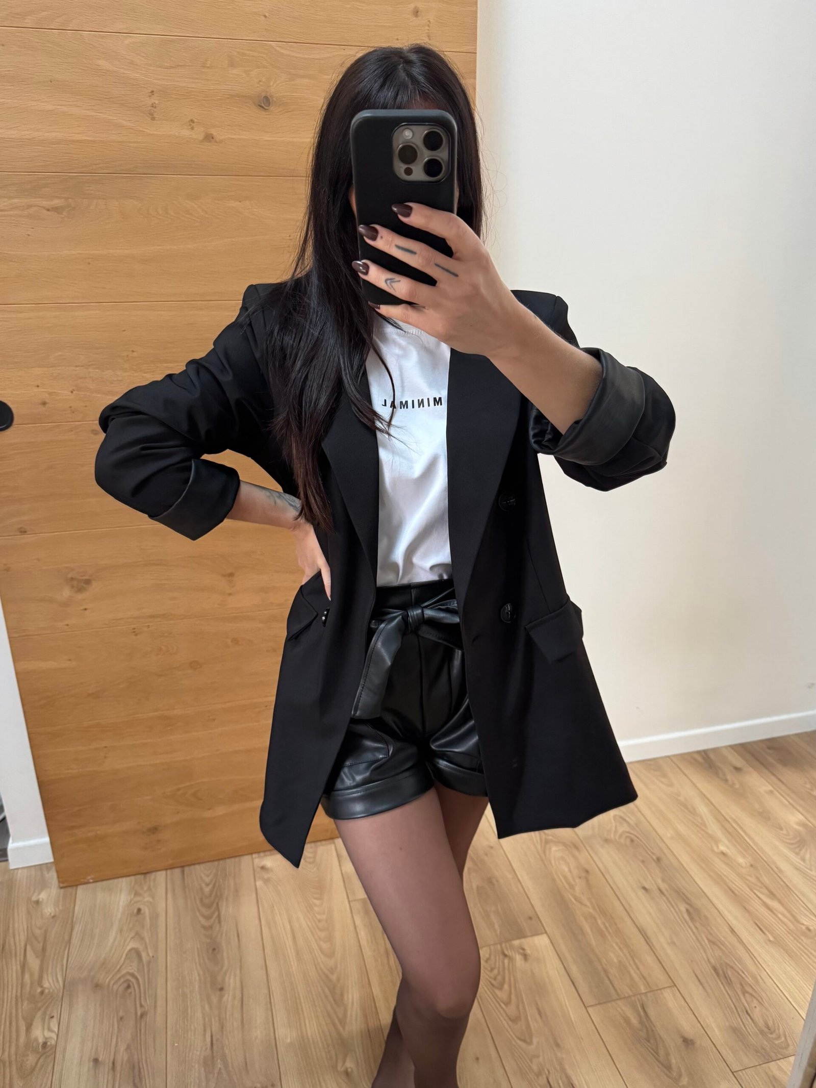 Salomé - Veste blazer oversize détail similicuir aux poignets Noir