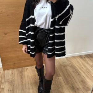 Scarlett - Gilet en maille rayé Noir & Blanc