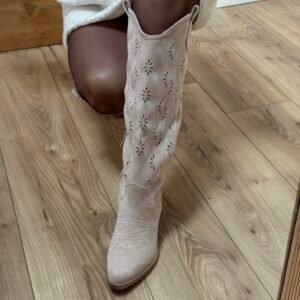 Soléa - Bottes santiags en daim à détails Beige